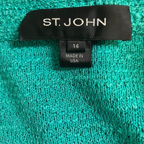 St. John Turquoise Boucle Knit Blazer Size 14 Made in USA - Like New - Picture 6 of 8